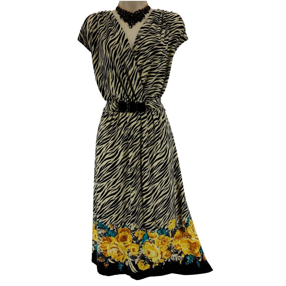 Dressbarn Zebra Floral Mixed Print‎ Jeweled Dress Size 12 Spring Summer Wedding